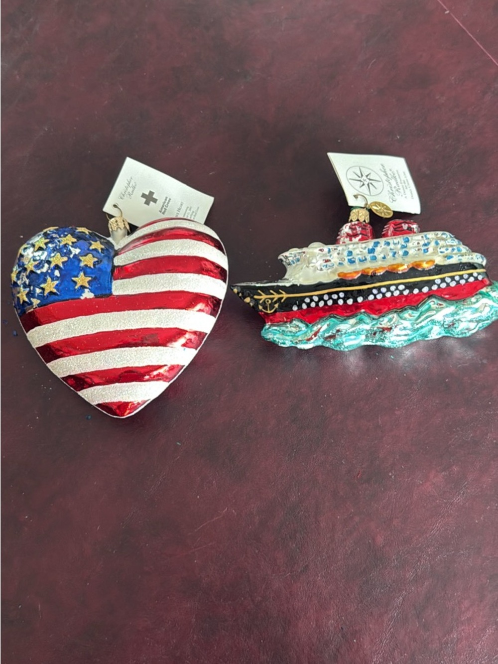 Christopher Radko American Red Cross Heart & Disney Cruise Ship Ornaments (2)